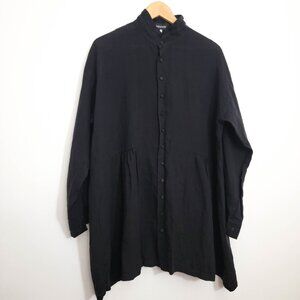 Eskandar Empress Shirt Jacket in Black Linen 0 Small